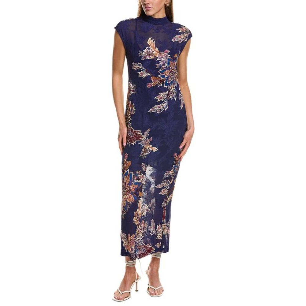 Hemant & Nandita Womens Burnout Jacquard Midi Dress, Blue